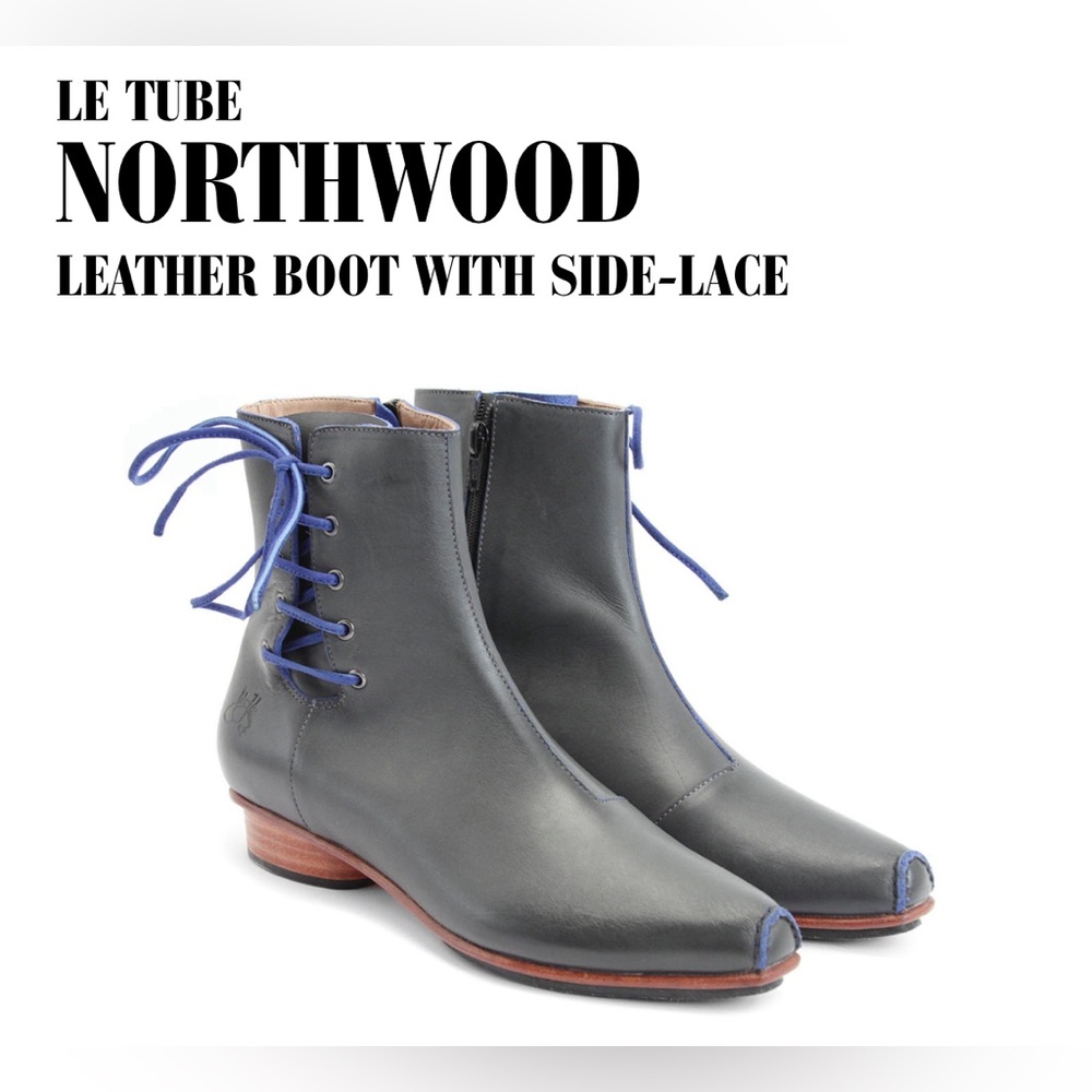Fluevog NEARLY NEW Le Tube Northwood grey & blue side lace-up boot -size 9